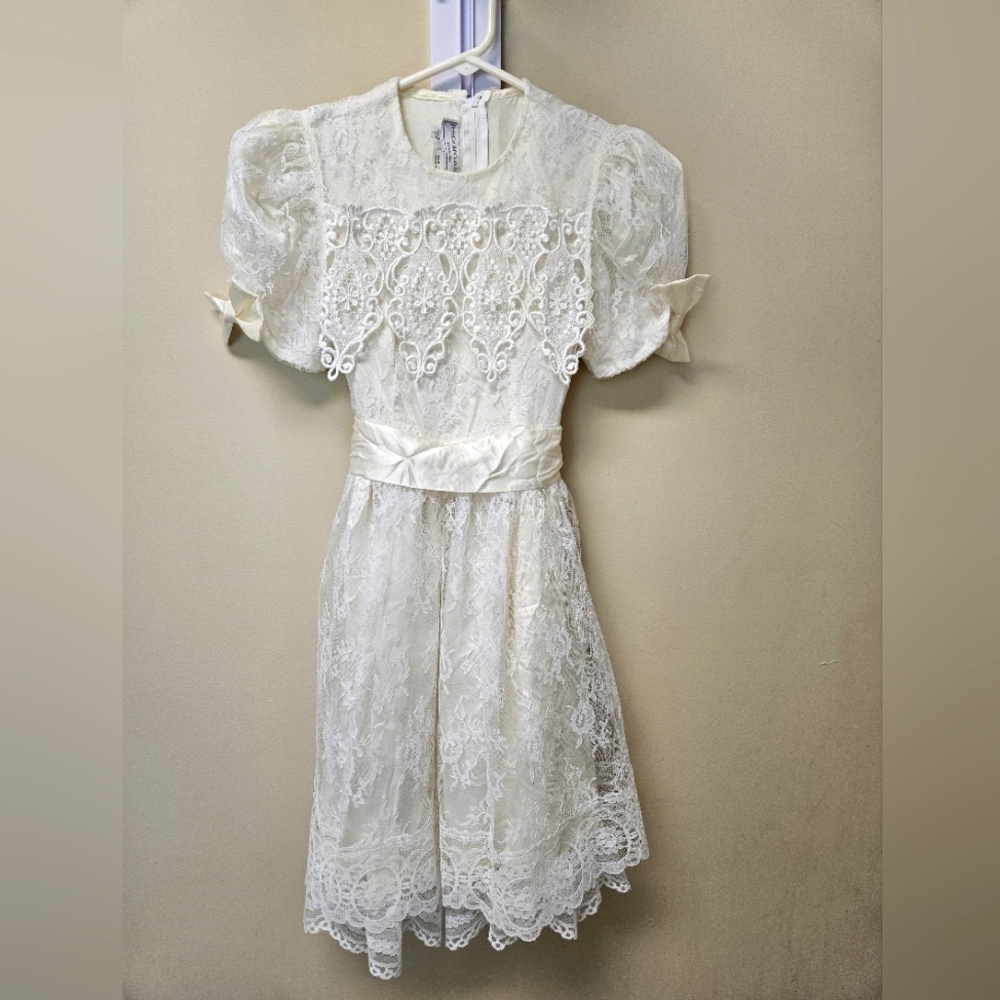 Vintage 90s  Jessica McClintock Gunne Sax White Girl's Dress Size 7